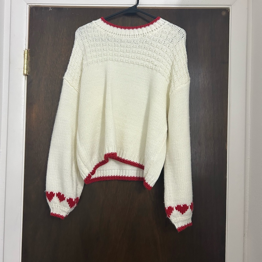 Forever 21 Cream Sweater with Red Accents